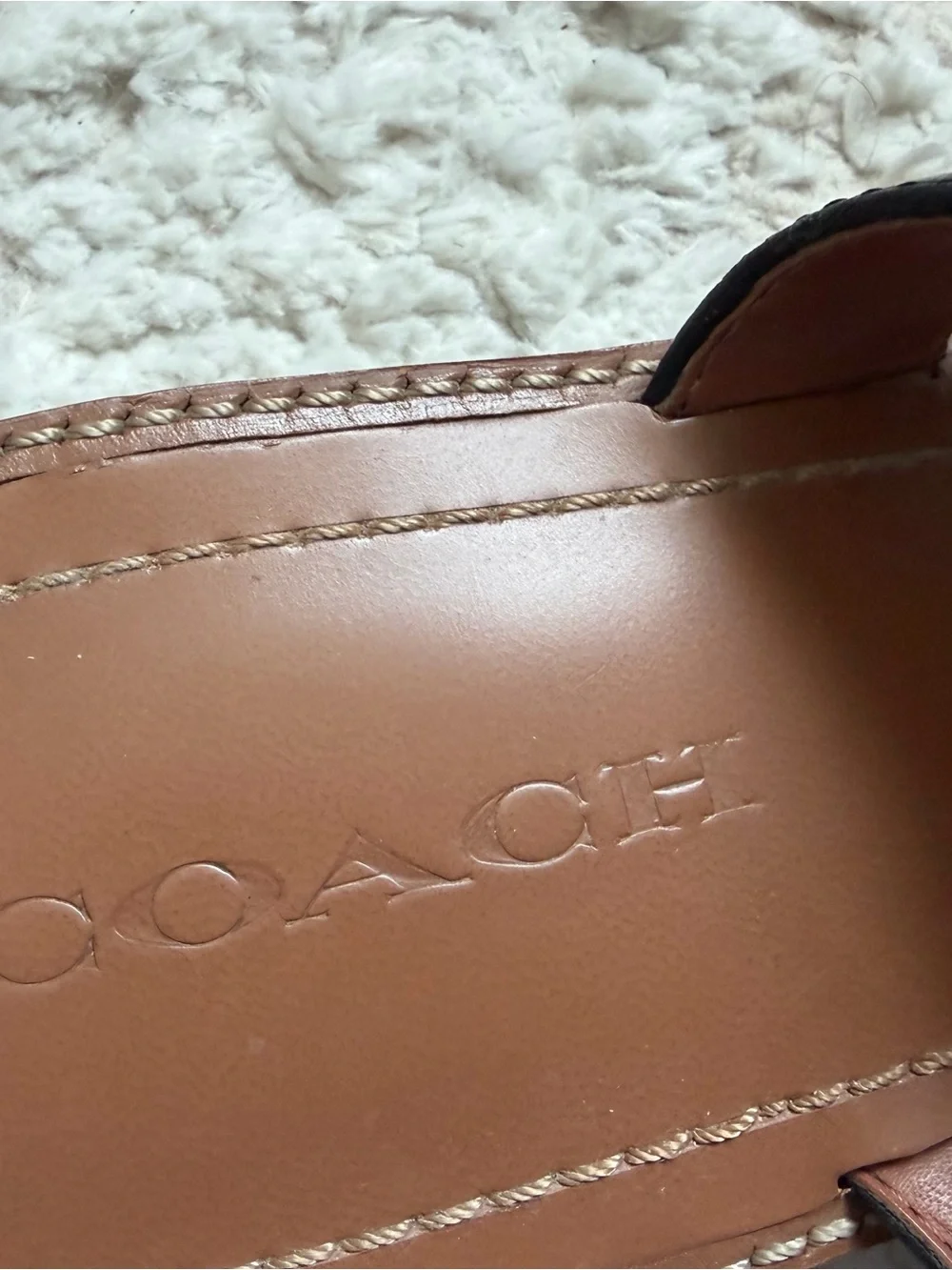 Coach Black Leather Slide Sandals with Gold Buckle Accent